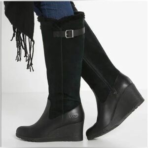 UGG Black Wedge Winter Boots with Strap
